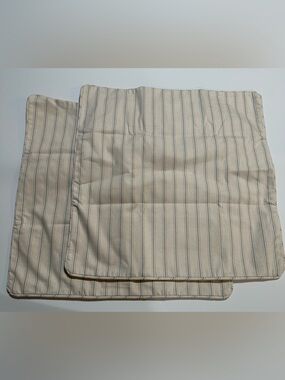 Ballard Designs Set of 2 Vintage Ticking Pillow Covers 20x20 Sage Green Cream